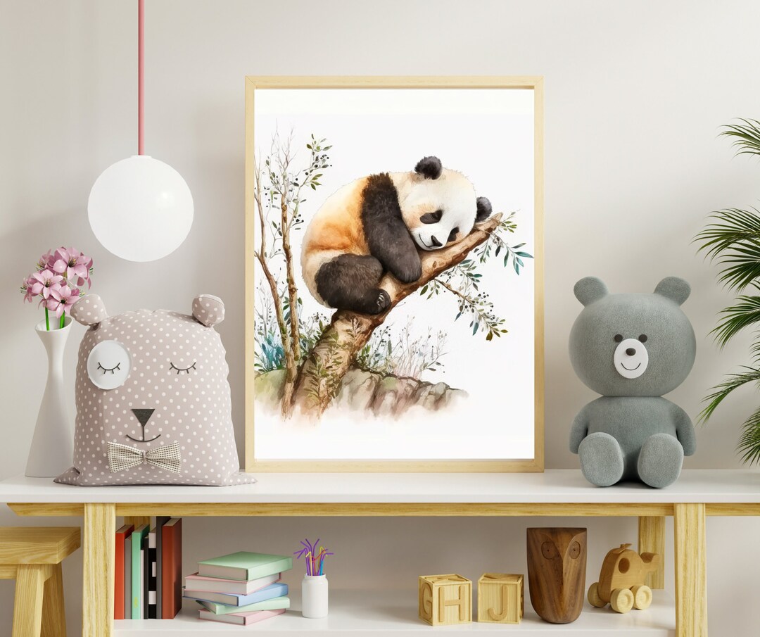 Sleeping Panda Printable Watercolor Wall Art, Nursery Wall Decor ...