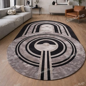 Handgetufteter Schwarz Silber Grauer Teppich, Luxuriöser Moderner Neuseeland Wolle & Viskose Teppich, Geprägter Loop-Cut Flor, 3D Designer Teppich