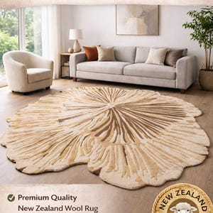 Dywan z nieregularnym, ręcznie tkanym wzorem 3D – wełna nowozelandzka, tłoczony dywan w stylu boho, dywan o organicznym kształcie, nowoczesny, abstrakcyjny dywan na zamówienie