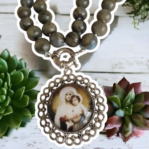 Gemstone Virgin Mary Necklace - Green
