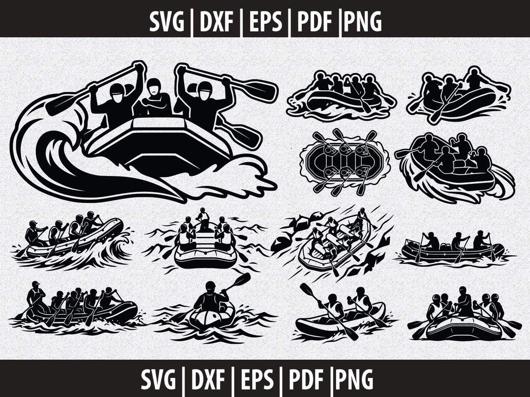 Basic Raft Svg Rafting SVG, Whitewater Rafting PNG, River Raft Clipart Black White ...
