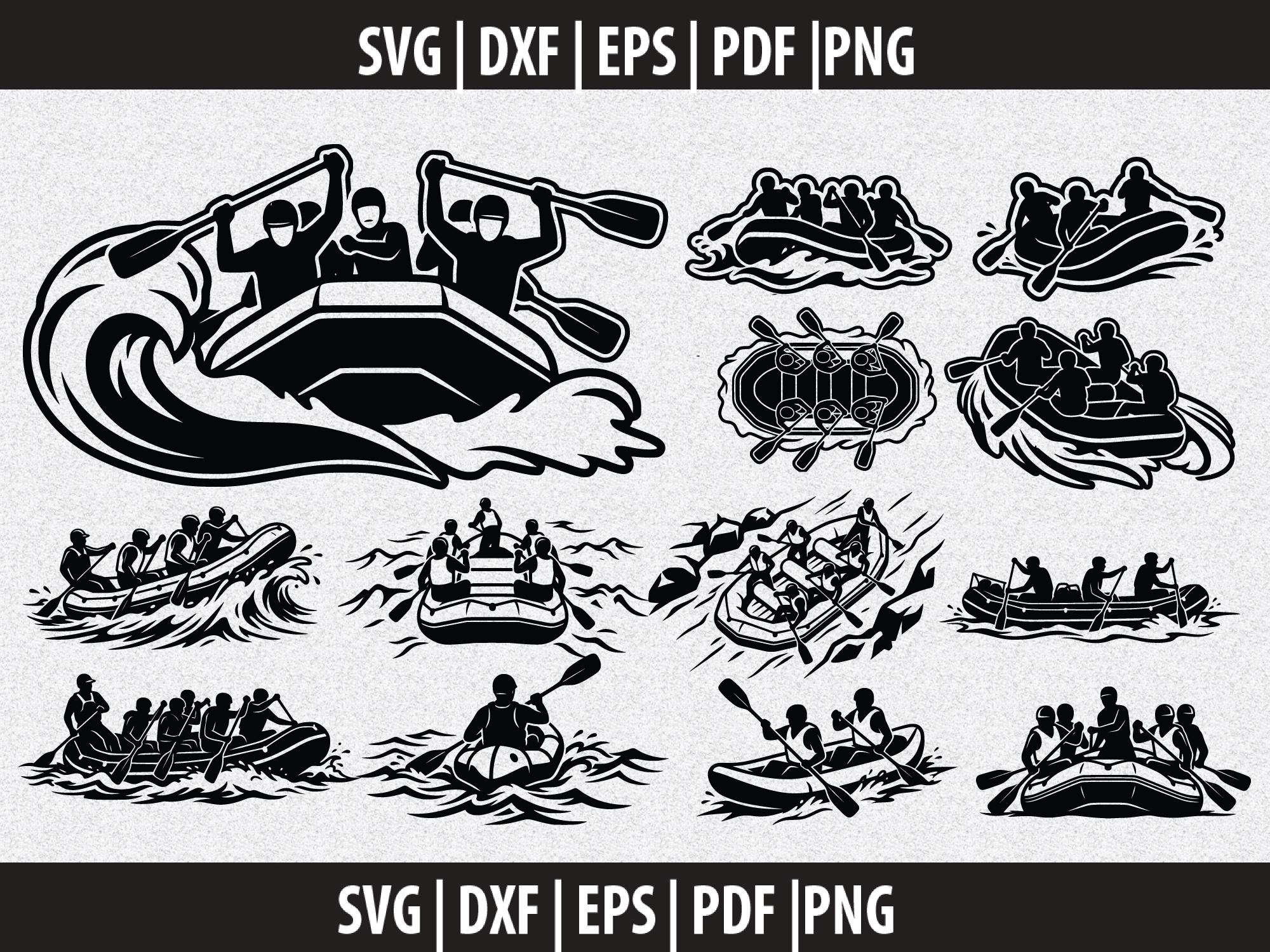 Rafting SVG, Whitewater Rafting PNG, River Raft Clipart Black White ...