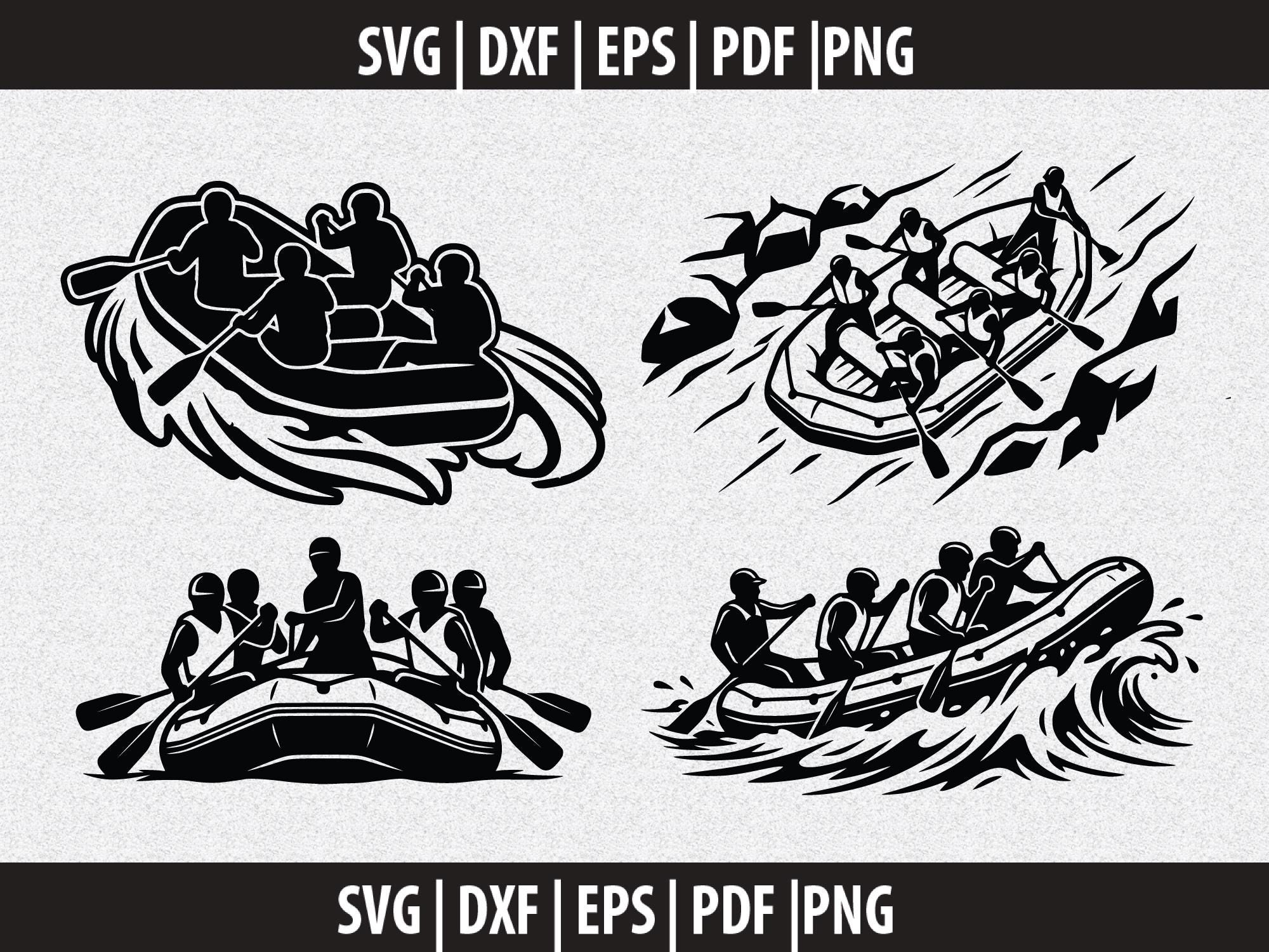 Rafting SVG, Whitewater Rafting PNG, River Raft Clipart Black White ...