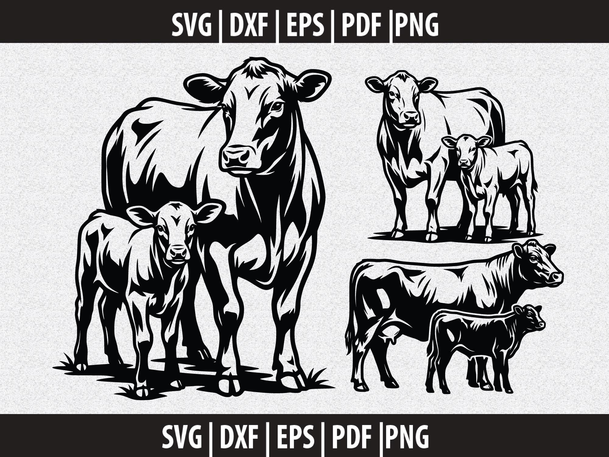 Angus Cow Calf SVG, Cow Calf PNG, Angus Cow Set Clipart Black White ...