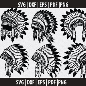 Native Headdress SVG, Indian Headdress PNG, Chief Headdress Clipart Black White, Native Shirt, Cricut File, Instant Download
