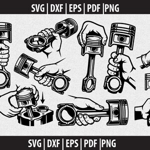Pistone da motociclista SVG, Pistone da chopper PNG, ClipArt di pistone da moto in bianco e nero, Design per maglietta da motociclista, File per Cricut, Download immediato