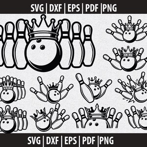 Couronne de bowling SVG, PNG Bowler, Couronne Bowling Clipart noir blanc, chemise melon King, fichier Cricut, téléchargement immédiat