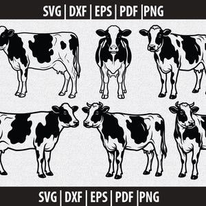 Holstein Friesian Ko Stående Svg | Helkropps Mjölkkor Klippfil | Gård Svg DXF PNG EPS Cricut Silhouette Direkt Nedladdning