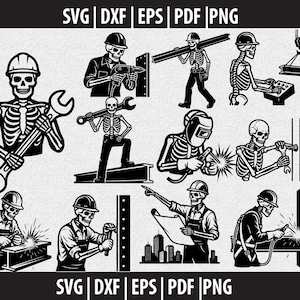 Obrero siderúrgico SVG, obrero del hierro PNG, imágenes prediseñadas de trabajador de la construcción en blanco y negro, diseño de camiseta de trabajador, archivo Cricut, descarga instantánea