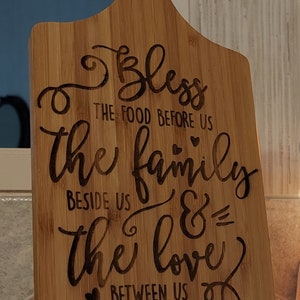 Personalized Cutting Board Wedding Gift, Customized Bamboo Chopping Boards, Unique Bridal Shower Gift Engraved Bless The Food Before Us