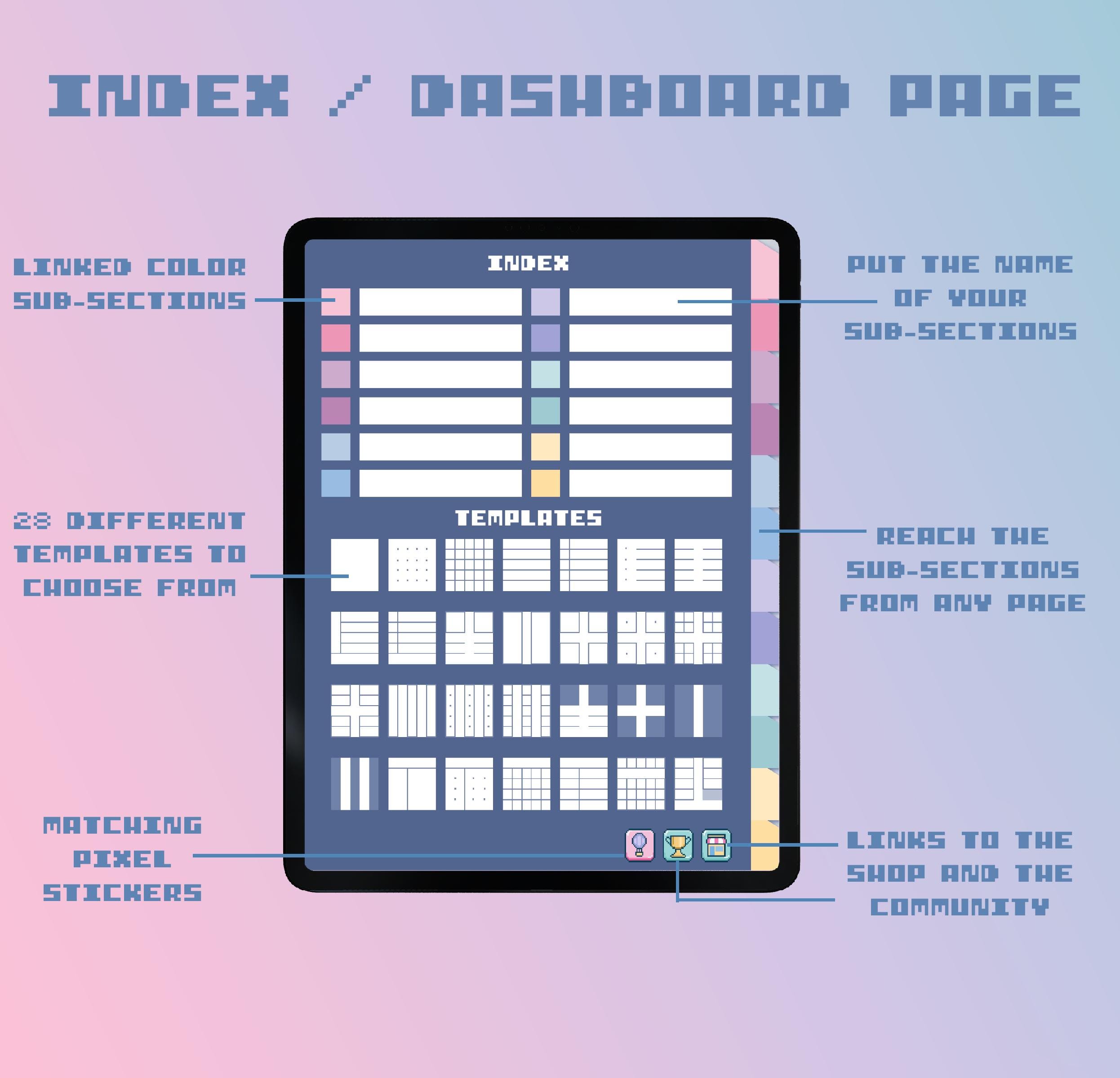 Pastel Pixel Digital Notebook | 12 Covers, 12 Section, 28 Templates ...