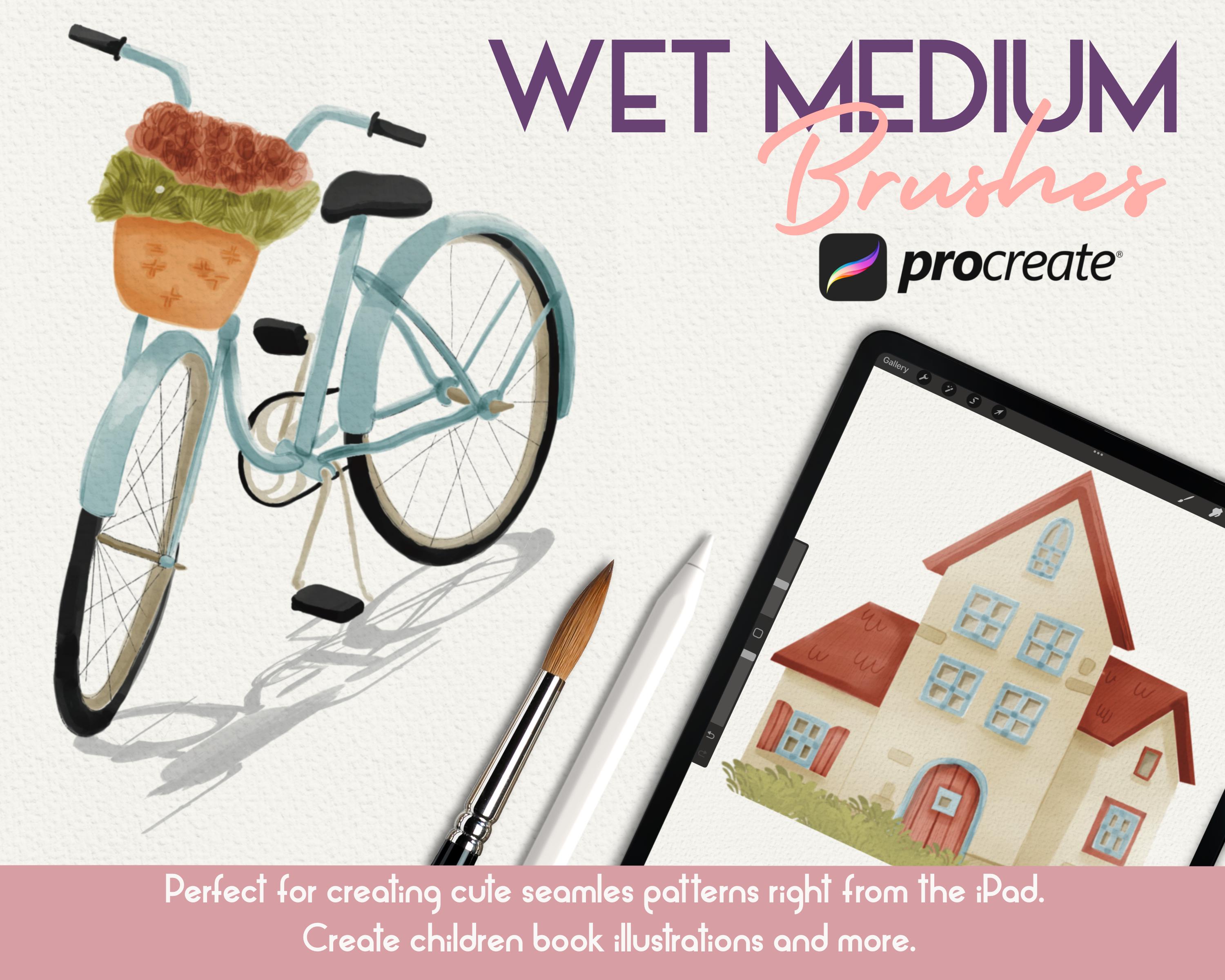 Procreate Watercolor & Gouache Brush Set with Wet Textures and Paper Overlays