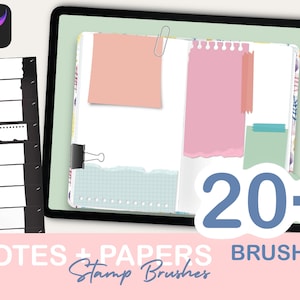 Procreate Notes and Paper stamps | note stamp silhouettes for digital sticker making | ripped paper texture brush