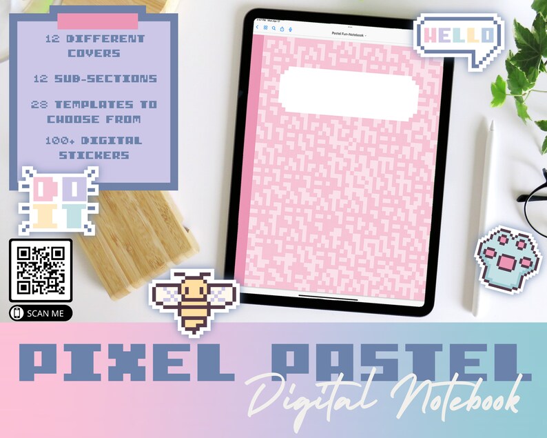 Pastel Pixel Digital Notebook | 12 Covers, 12 Section, 28 Templates ...