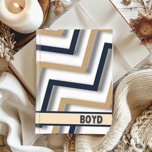 Personalized Hardcover LDS Baptism Journal for Boys | Navy Geometric Name Notebook