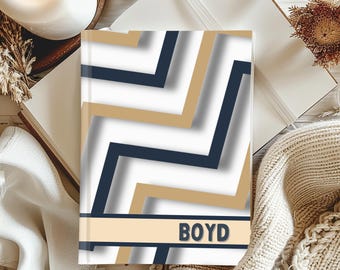 Personalized Hardcover LDS Baptism Journal for Boys | Navy Geometric Name Notebook