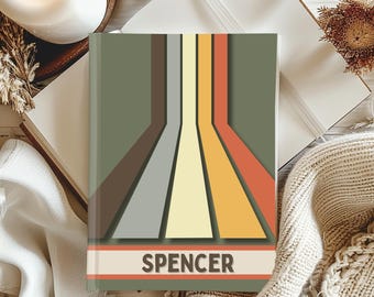 Personalized Hardcover LDS Baptism Journal for Boys | Retro Stripe Name Notebook