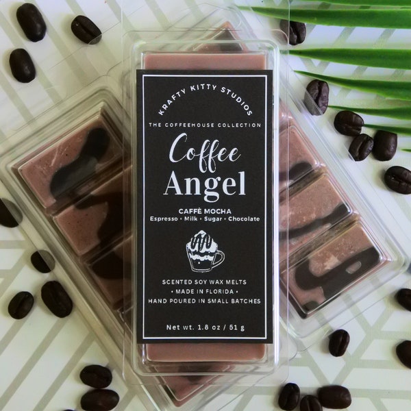 Coffee Angel Caffè Mocha | Fresh Brewed Espresso + Creamy Milk + Sugar + Rich Chocolate | Soy Wax Melt Snap Bar | Coffeehouse Collection