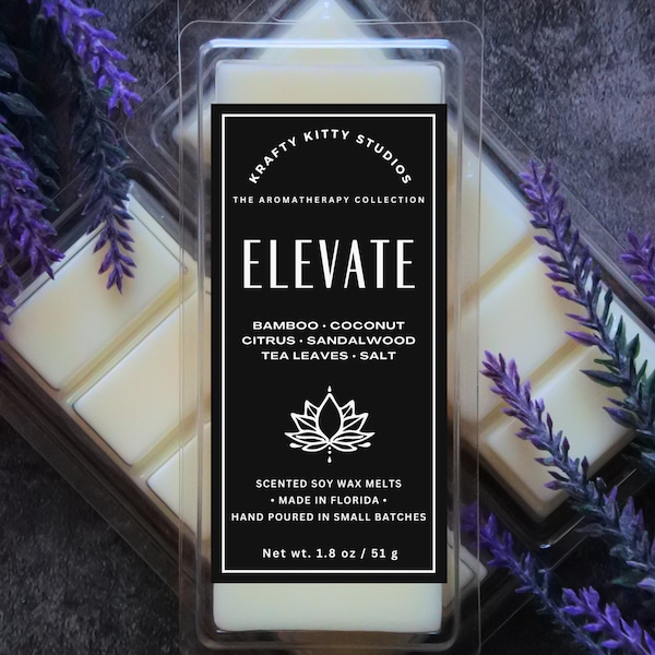 Elevate | Bamboo, Coconut, Citrus, Sandalwood, Salt, Black & Green Tea Leaves | Soy Wax Melt Snap Bar | Aromatherapy Collection