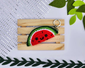 Handmade Crochet Watermelon Keychain, Kawaii Fruit Plush Charm
