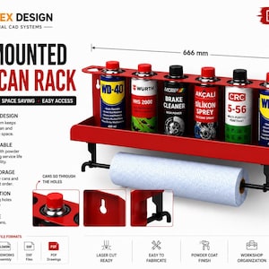 Spray Can Holder CAD Model STEP DXF SolidWorks Wall Mounted Workshop Organizer Digital Download