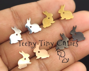 Bunny/Rabbit Heartbeat Stud Earrings. NON-TARNISH Stainless Steel (Gold, Black, Rose Gold, Silver) & HYPOALLERGENIC.