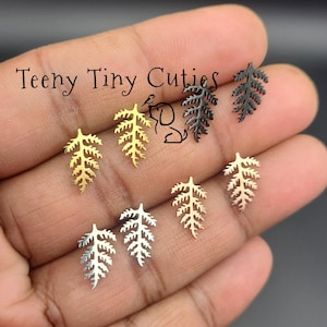 Fern Leaf Stainless Steel Stud Earrings Pair: In Gold, Black, Rose Gold & Silver. Push Back Closure.