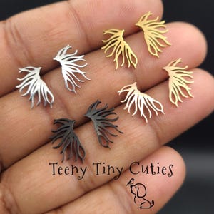 Abstract Feather Stainless Steel Earrings Pair: Stud Push Backs, In Gold, Black, Rose Gold & Silver.