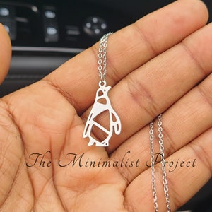 Little Penguin Minimalist Pendant Necklace for Women / Girls. Lobster Clasp, NON TARNISH Laser Cut, Stainless Steel in Gold or Silver Tones