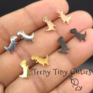 Tiny oorknopjes tyrannosaurussen / T-Rex: uniseks pushbacks, roestvrij staal in goud, zilver, zwart en roségoud.