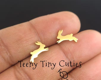 Tiny Bunny / Rabbit Stud Earrings. NON-TARNISH Stainless Steel (Gold, Black, Rose Gold, Silver) & HYPOALLERGENIC.