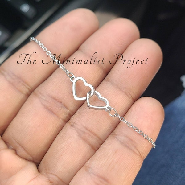 Dainty Double Infinity Heart Minimalist Bracelet. Adjustable Length w/ Lobster Clasp of NON TARNISH Stainless Steel in Gold / Silver Color.