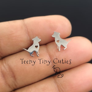 Tiny Good Dog, Puppy Love, Non-Tarnish Stainless Steel Earrings. Strong Laser Cut Steel in Gold, Silver, Rose Gold & Silver Tones.