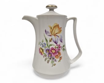 Teapot Coffee Pot Floral Vintage 80s White Water