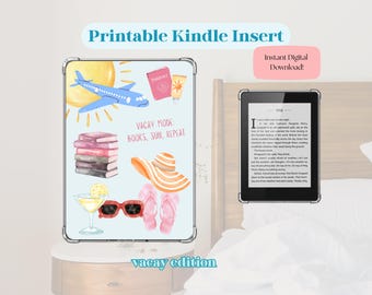 Kindle Insert | Vacay Edition | Printable E-Reader Decor | Cute Digital Download for Clear Kindle Case | Kindle Paperwhite | Kindle Basic