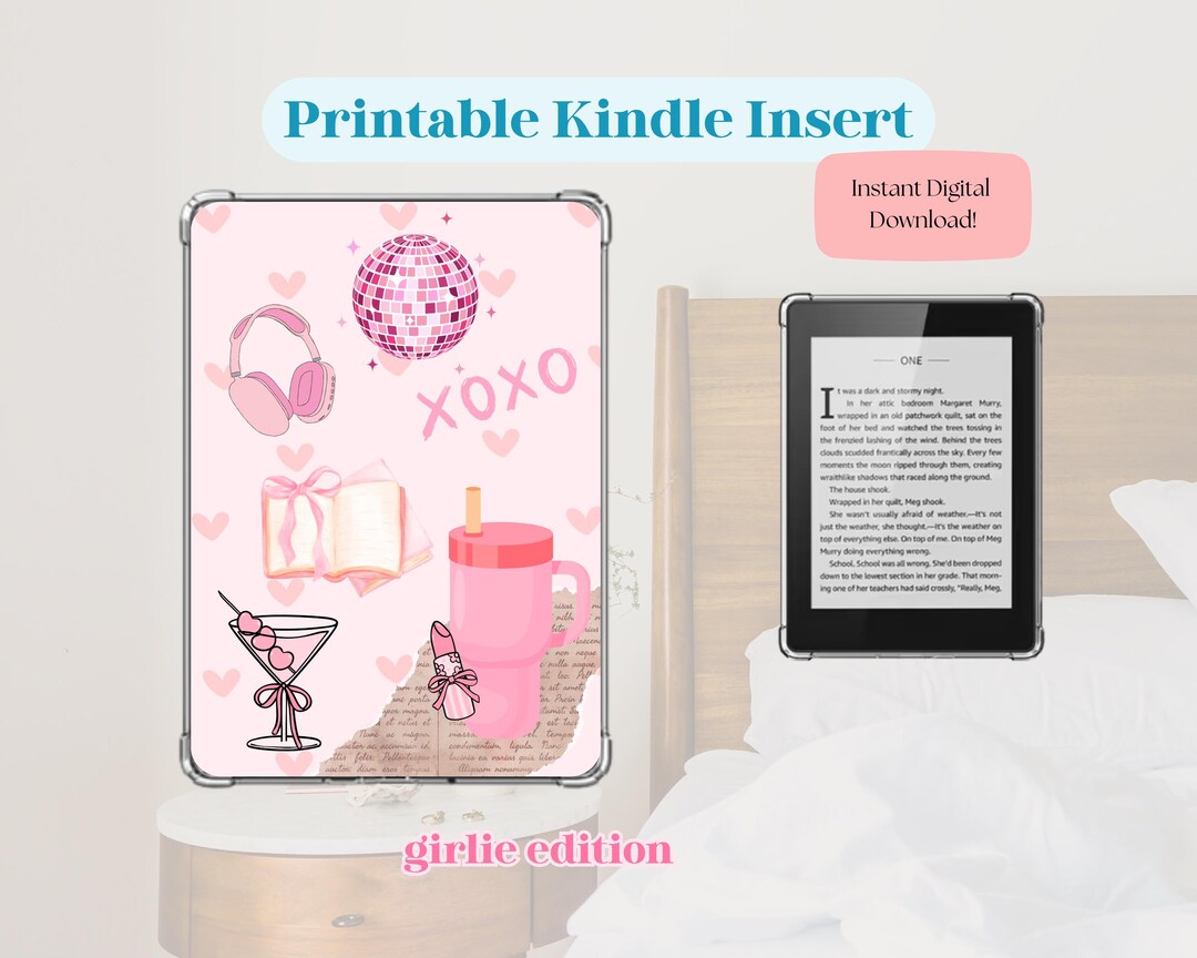 Girlie Kindle Insert | Printable E-reader Decor | Cute Pink Digital ...