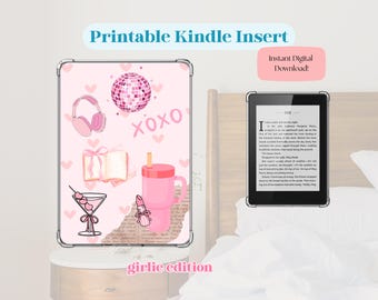Girlie Kindle Insert | Printable E-Reader Decor | Cute Pink Digital Download for Clear Kindle Case | Kindle Paperwhite | Kindle Basic