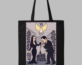 Tarot Card The Lovers Tote Bag Morticia & Gomez Inspired Gothic Romance Addams Family