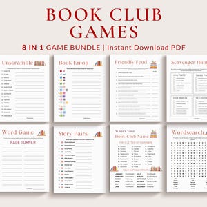 Games for Book Club, Book Club Games, Book Club Ice breaker games, Book Party Games, Bookclub ideas, Bookish Games, Book themed games bundle