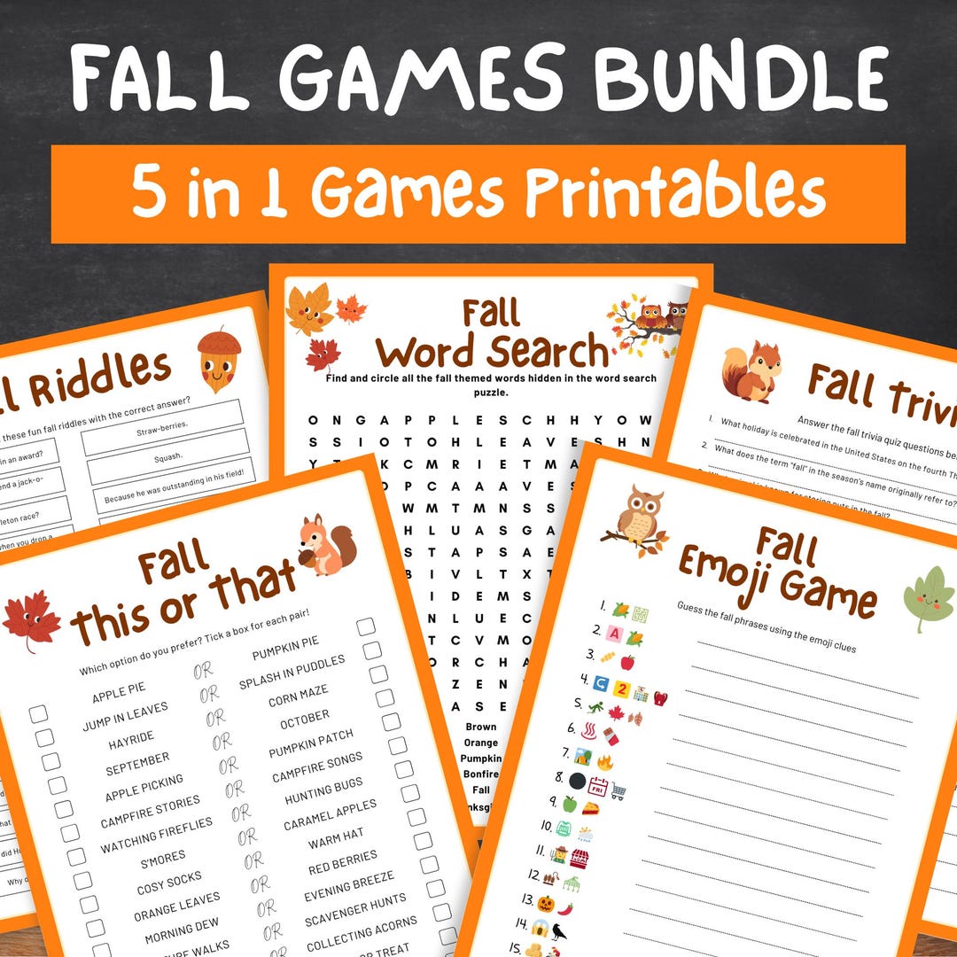 Fall Printable Games, Fall Game Bundle, Fall Party Games, Autumn Games ...