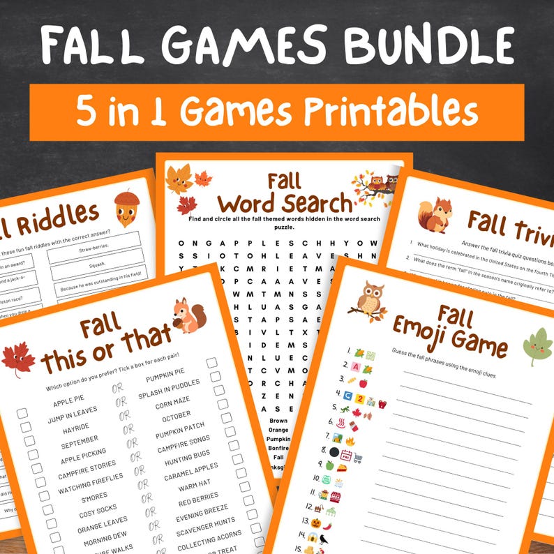 Fall Printable Games, Fall Game Bundle, Fall Party Games, Autumn Games ...