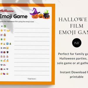 Folha de jogo de emoji de Halloween, Quiz de filme de Halloween, jogos de Halloween para crianças, jogos de festa de Halloween para pré-adolescentes, jogo de emoji de filme de Halloween