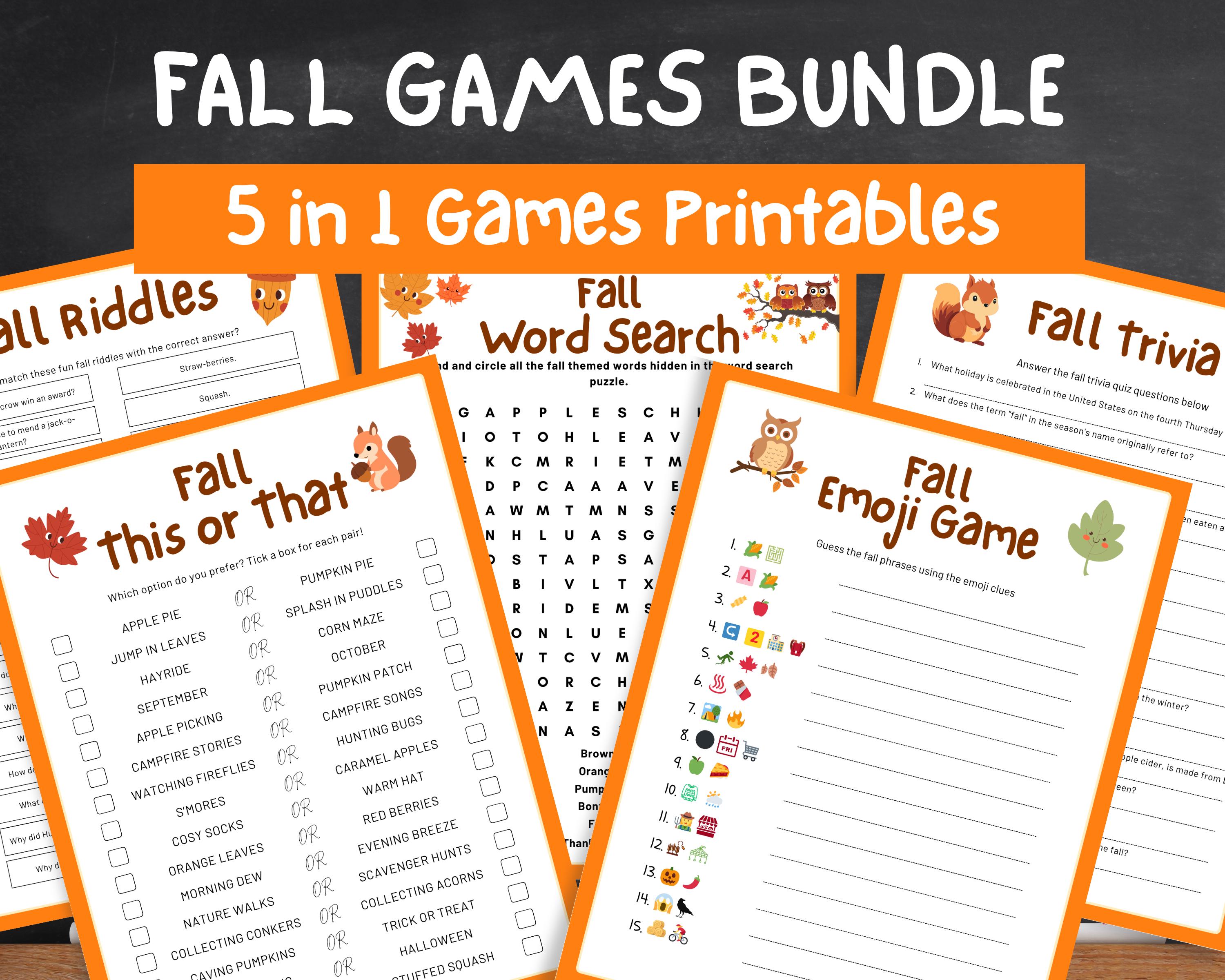 Fall Printable Games, Fall Game Bundle, Fall Party Games, Autumn Games ...