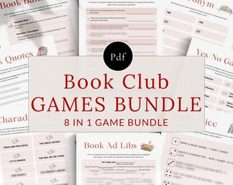 Book Club Games Printable Ice breakers, BookClub Party Games, Bookish Games, Book Club Activities, Book Club Meeting Games, Book club ideas