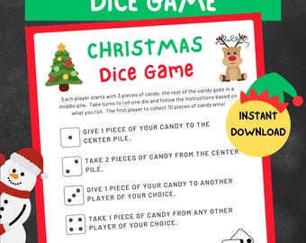 Kerstsnoep dobbelspel, afdrukbare kerstfeestactiviteit (pdf)