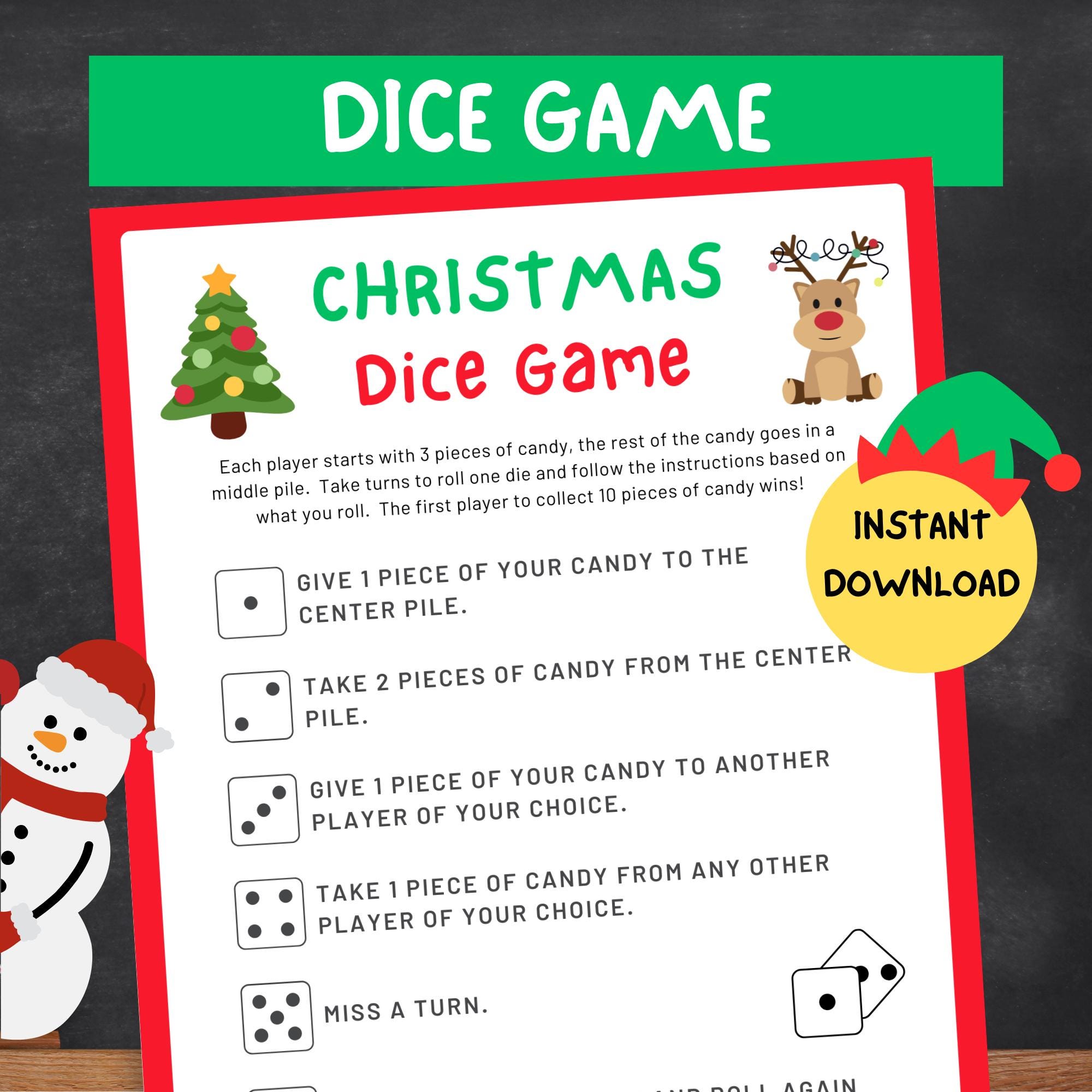 Christmas Candy Dice Game, Printable Xmas Party Activity (PDF) - Etsy