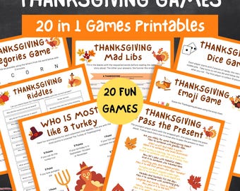 Thanksgiving Games Bundle, 20 Printable Activities (PDF Download)