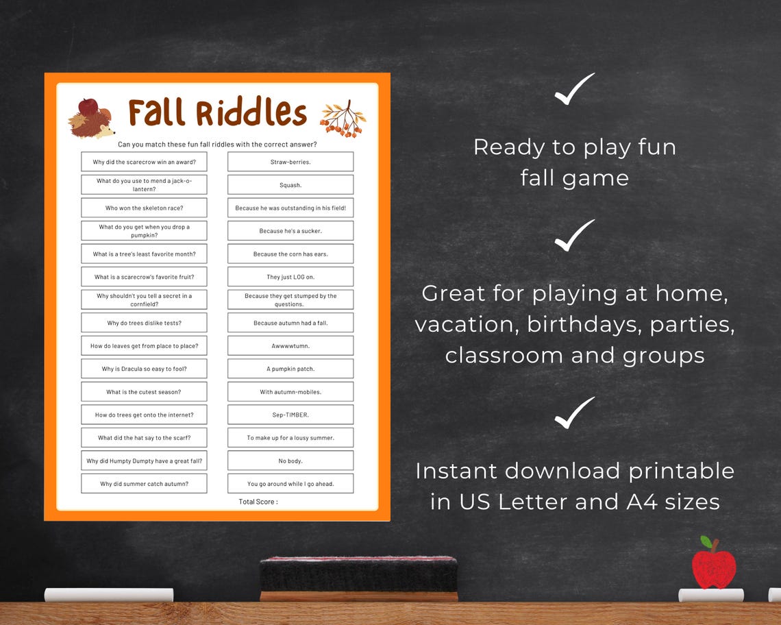 Friday Fall Riddle Fall Riddles Party Game, Family Jokes, Autumn Quiz (digital Download ...