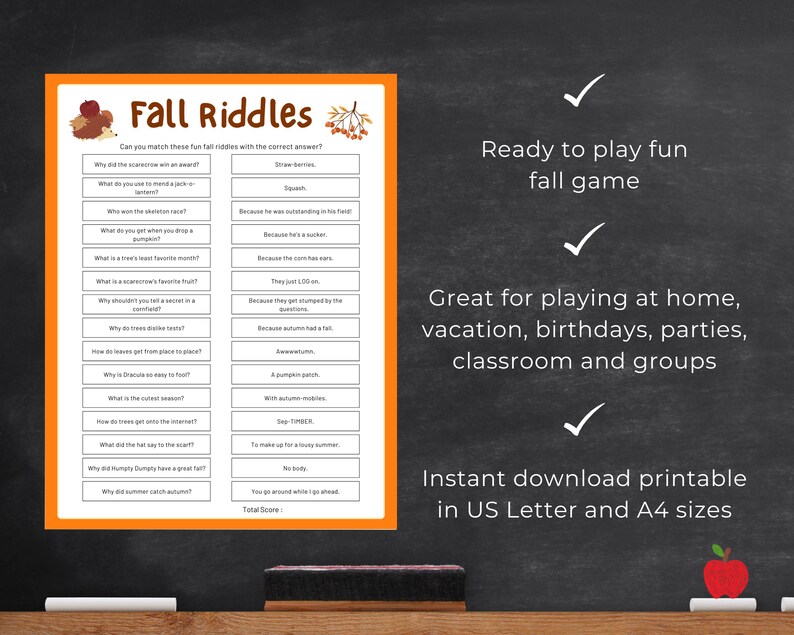 Fall Riddles Party Game, Family Jokes, Autumn Quiz (digital Download ...