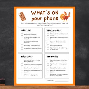 Thanksgiving Game, What&#39;s On Your Phone Game, Office Party Game Icebreaker, Thanksgiving Party Activity for Adults, Thanksgiving Family Game